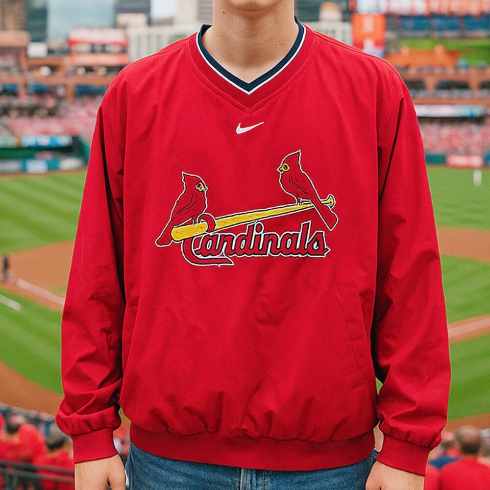 St. Louis Cardinals Nike Windbreaker Jacket Men’s XL Red Pullover‎ Center Swoosh